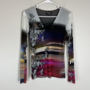 Petit Pois by Viviana G Wearable Art Y2K Floral long sleeve top Size M Mesh